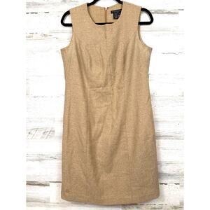 J. Peterman Womens 8 Tan Cashmere Wool Blend Sleeveless Shift Midi Dress Luxe